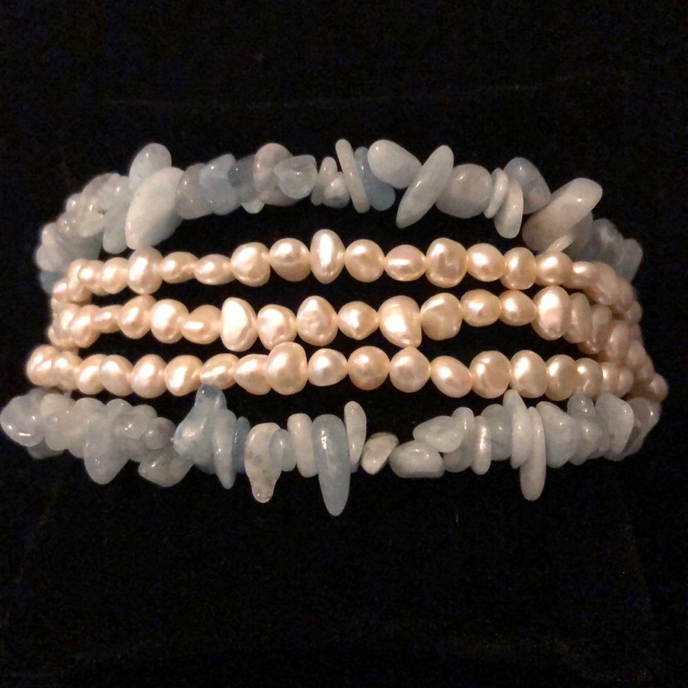 Pearl and aquamarine bracelet
